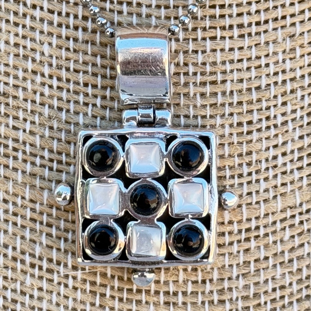 Sterling Silver 925 Onyx Mother of Pearl Geometric Pendant Modern Pendant Only